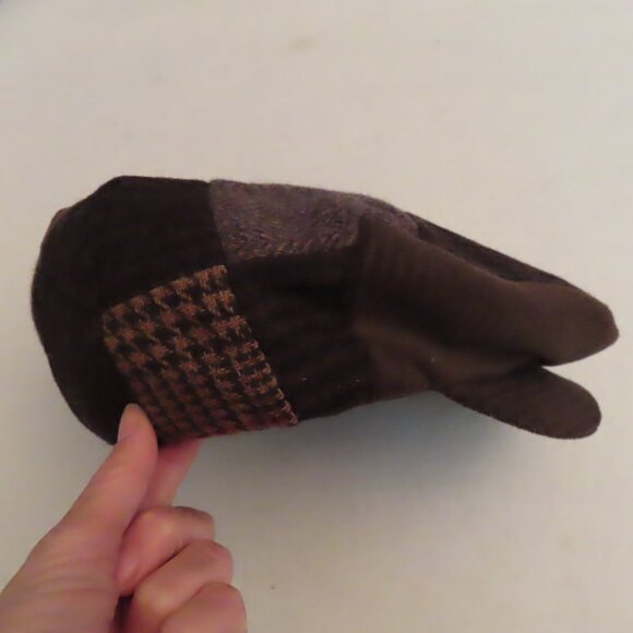 Patchwork Newsboy Drivers Retro Cap in Brown and Black Large Classic 100% Wool - Picture 4 of 11